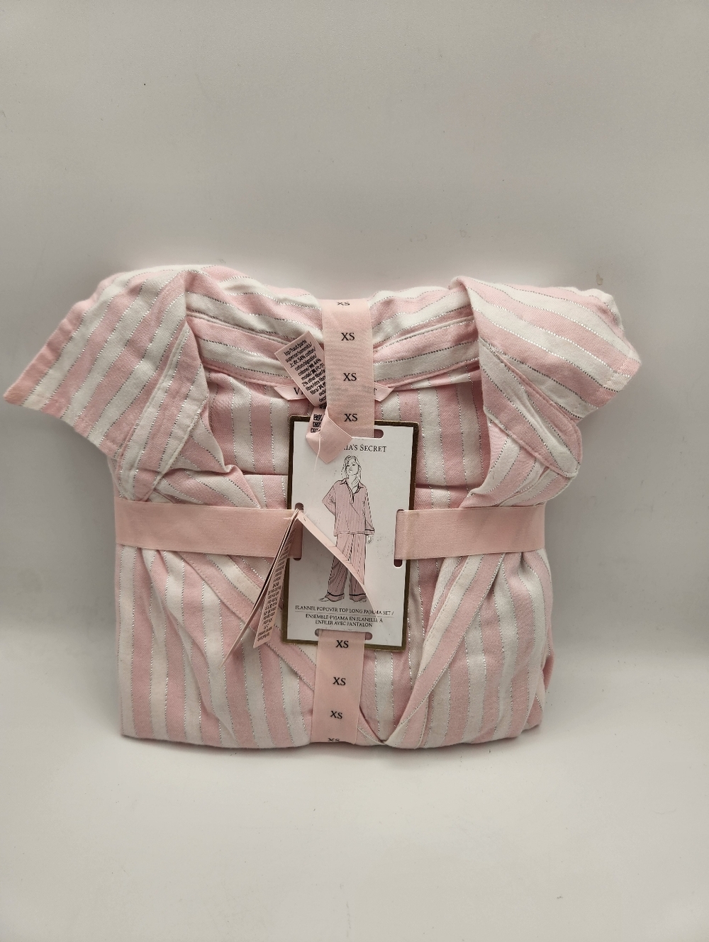 Victoria's Secret Iconic Pink & Silver Striped Flannel Pajama Set Size XS - Picture 2 of 6